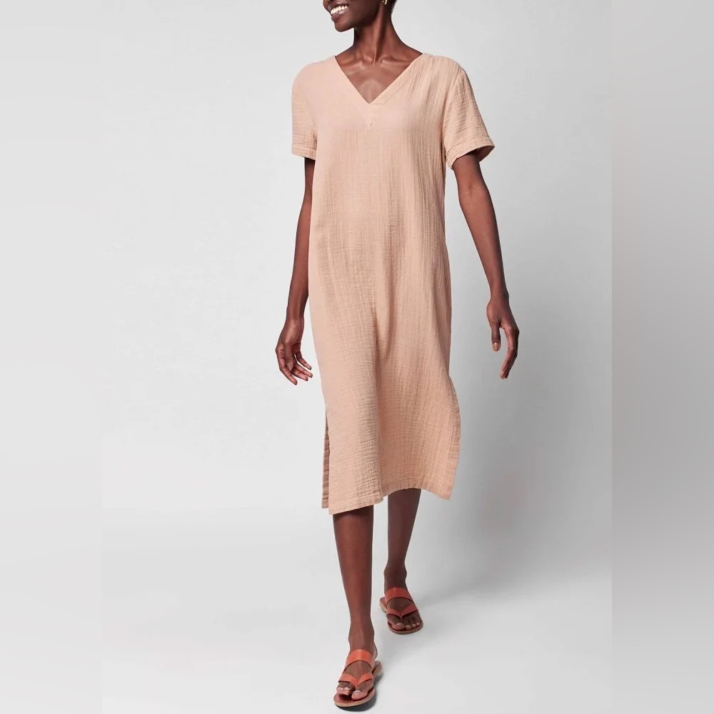 Faherty Dream Organic Cotton Double Gauze Maggie Dress in Nougat, S